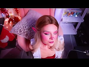 Elf Cosplay Babe Chokes on Big Cock for Xmas Facial